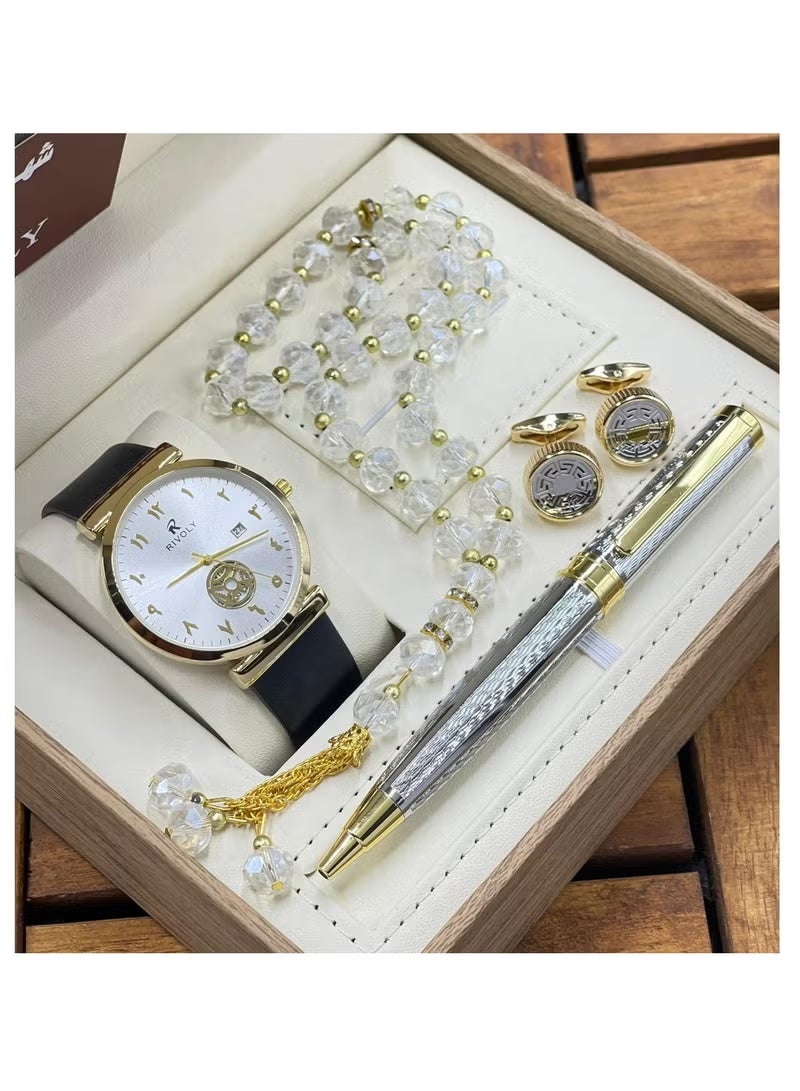 A men's watch set consisting of a watch, a rosary, a cup and a pen